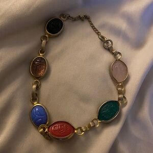 Vintage Multi stone scarab link bracelet